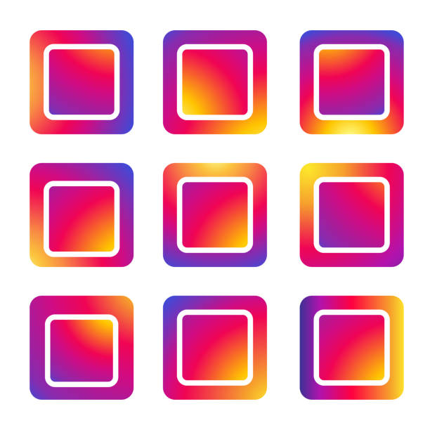 Sign of square frames set social media application, red and purple gradient color icon background, Auto Post Production Filter, vector Social Media Interface, square frames set for symbol, button, icon comment, search, like, follower user story sign, colorful purple and red gradient color background. Vector illustration. EPS 10 instagram-logo-icon stock illustrations