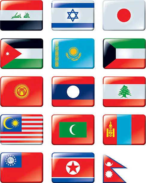 Vector illustration of Flags of Asia.