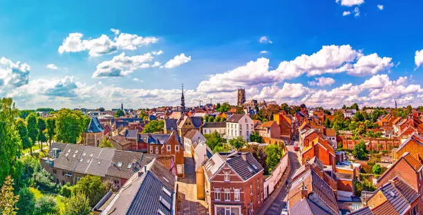 Tongeren, Limburg, Belgium, cityscape panorama with tower church