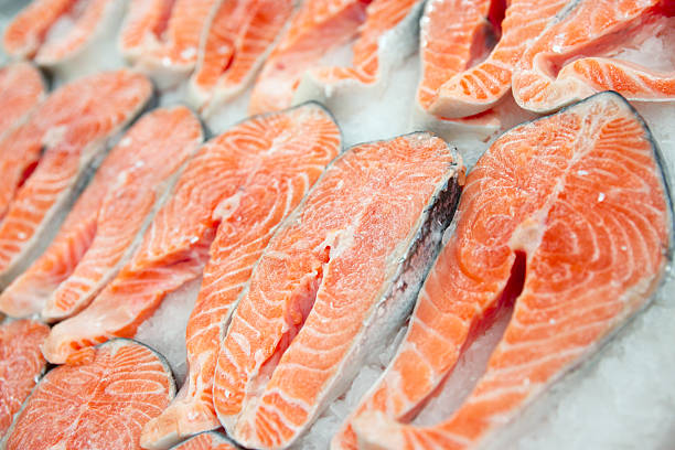 istock Salmon steaks on cooled market display 119088918