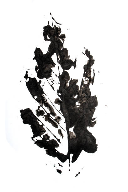 Abstract Black Paint Print of a Large Maple Leaf Ink Blot