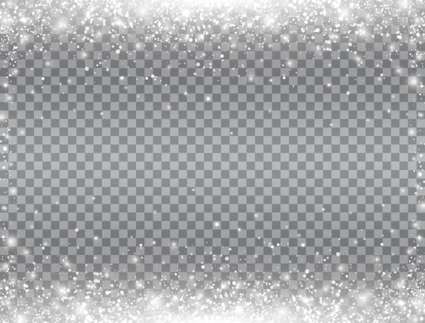 bildbanksillustrationer, clip art samt tecknat material och ikoner med lysande snögräns. snö som faller på transparent bakgrund. god julkort. magiska snöfall. vinter designelement för kort, affisch, webbbanner. vektor illustration - frost