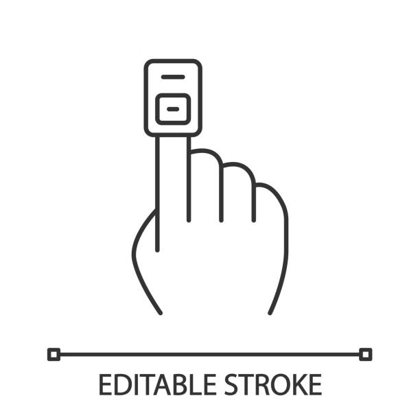 Fingertip pulse oximeter linear icon Fingertip pulse oximeter linear icon. Finger clip blood pressure monitor. Blood sugar test. Glucometer. Thin line illustration. Contour symbol. Vector isolated outline drawing. Editable stroke oxygen icon stock illustrations