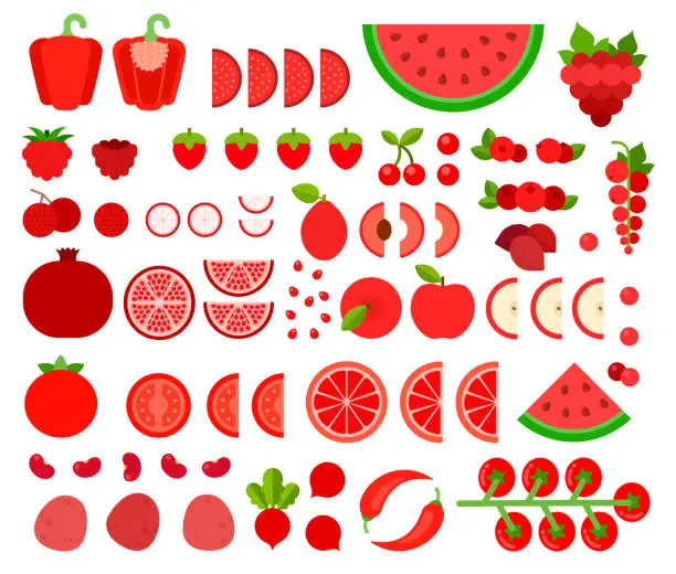 Vector illustration of Set of Red Products icons flat vector