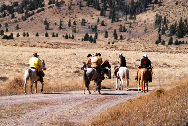 kowboje w górach skalistych - autumn journey travel destinations cowboy zdjęcia i obrazy z banku zdjęć