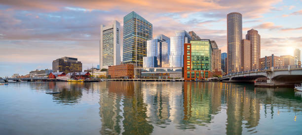 istock Boston Harbor and Financial District at twilight, Massachusetts 1190927890
