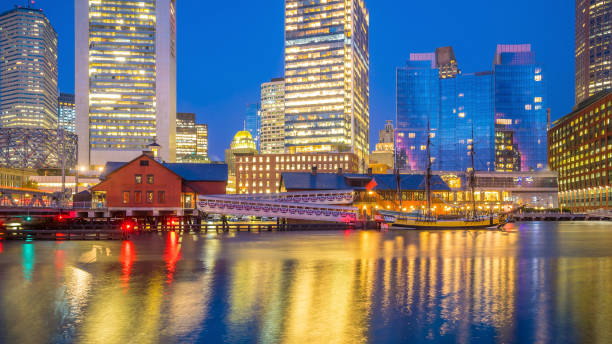 istock Boston Harbor and Financial District at twilight, Massachusetts 1190927902