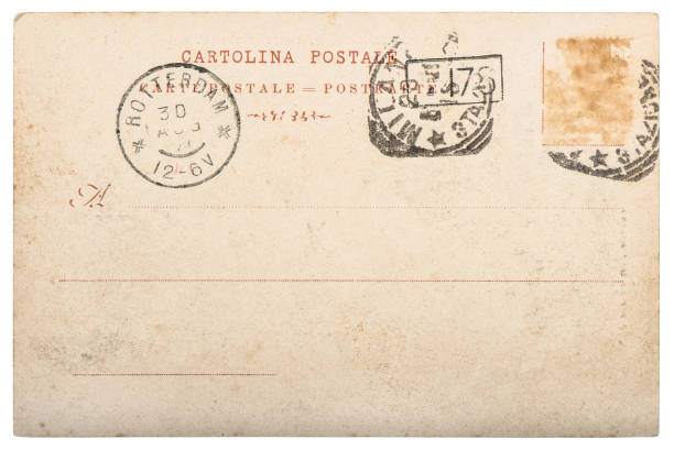 istock Empty antique postcard stamps Vintage paper background 1190934219