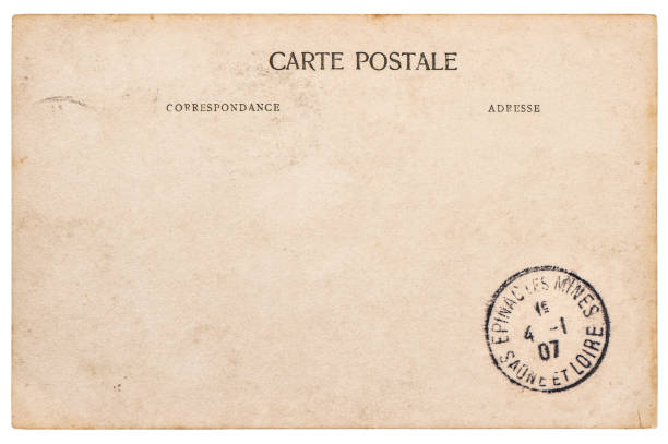 istock Vintage empty postcard stamp Used paper background 1190934223