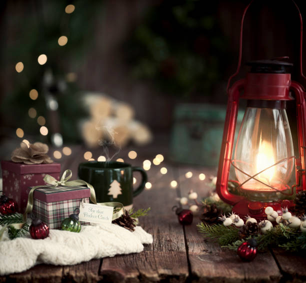 istock Christmas Vintage Lantern on an Old Wood Background 1190937465