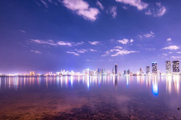 istock Miami skyline night long exposure in Miami Beach 1190938302