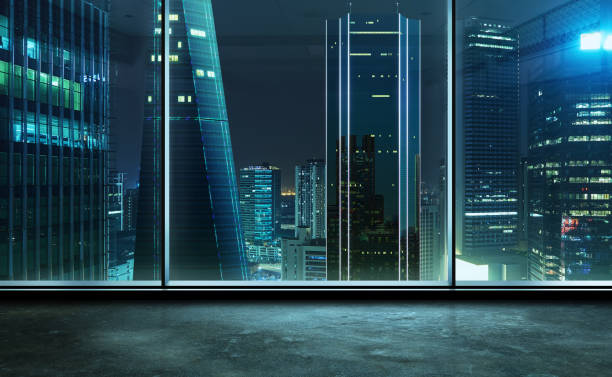 istock Empty office room with view of the city . 1190948981