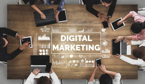 Marketing of Digital Technology Business Concept Digital Marketing Technology Solution for Online Business Concept - Graphic interface showing analytic diagram of online market promotion strategy on digital advertising platform via social media. SEO stock pictures, royalty-free photos & images