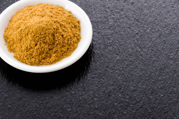 istock Cumin Powder in Small ceramic dish on black stone plate Background 1190952032
