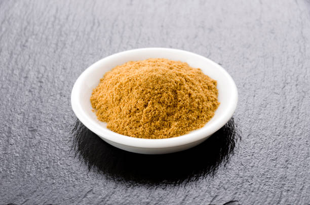istock Cumin Powder in Small ceramic dish on black stone plate Background 1190953215