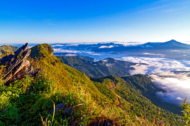 istock Sunlight morning batter mountain beautiful with fog on viewpoint 1190958024