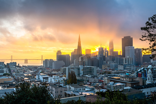 Sunrise over San Francisco from Ina Coolbrith Park