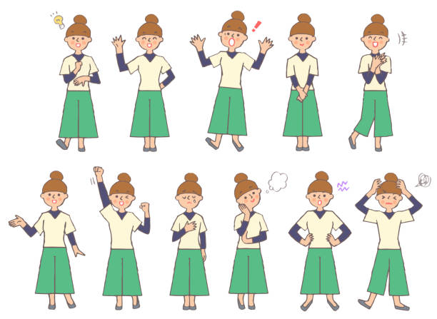 Young woman facial expression variation set A Facial expression, gesture emotional series stock illustrations