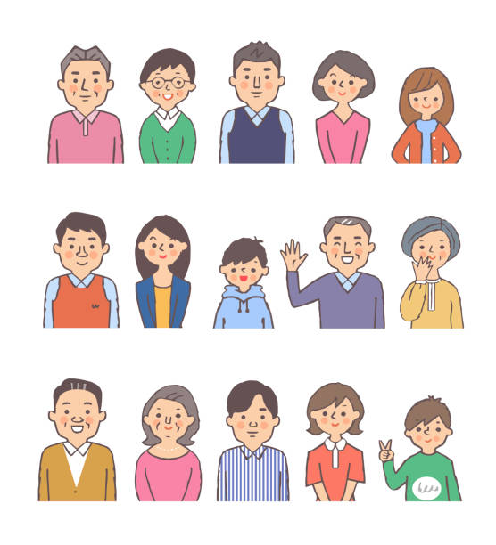 3 комплекта из 3 поколения семьи (верхняя часть тела) - community outreach child social worker waist up stock illustrations
