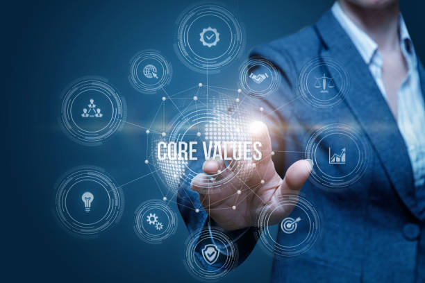 istock Businesswoman clicks on the structure of the core values . 1190965569