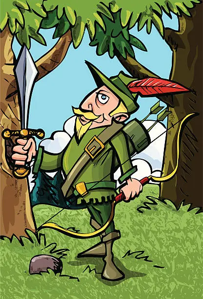 Vector illustration of Cartoon Robin Hood in Sherwood forest