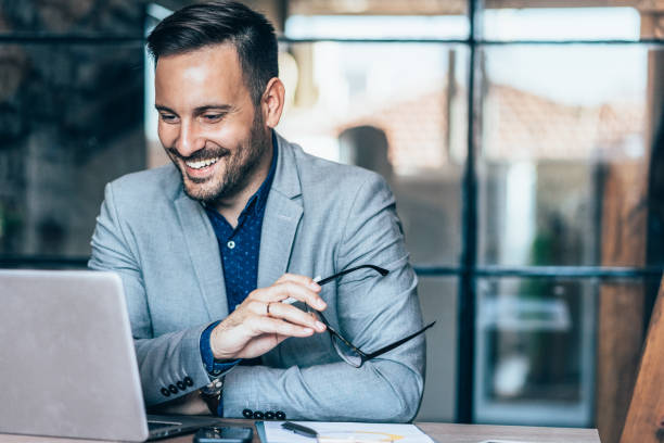 Young businessman working at office
