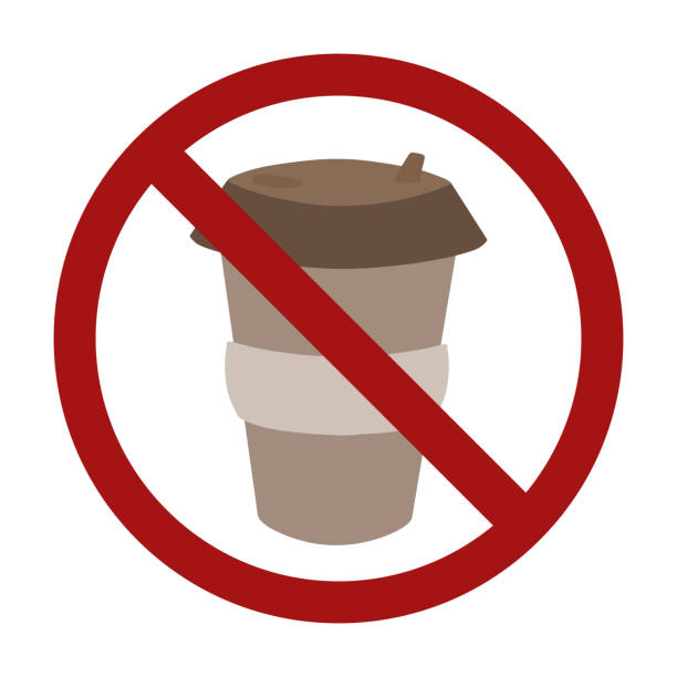 illustrations, cliparts, dessins animés et icônes de cuvette en plastique de café dans un signe d'interdiction. zéro déchet. interdiction de la vaisselle jetable. élément vectoriel - tea cup cup shape red