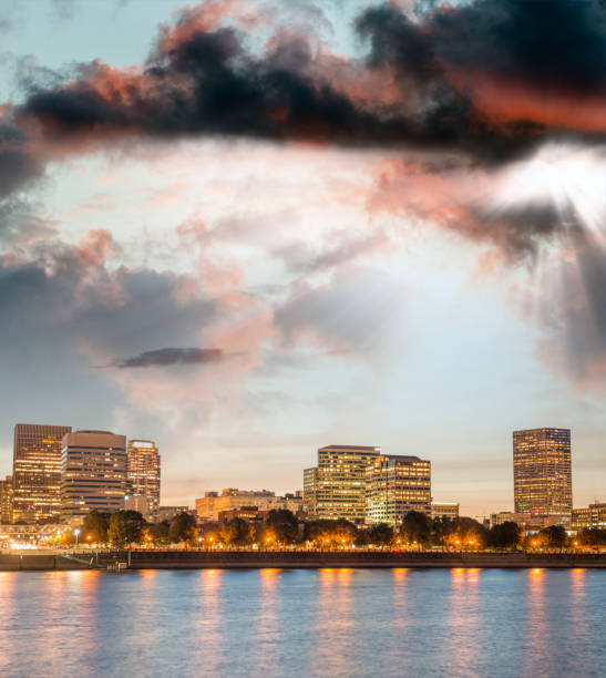 istock Portland skyscrapers at night with river reflections, Oregon 1190974698