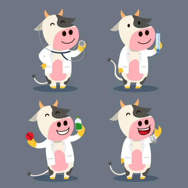 Vector illustration of Cow As Farm Doctor Flat Character Illustration