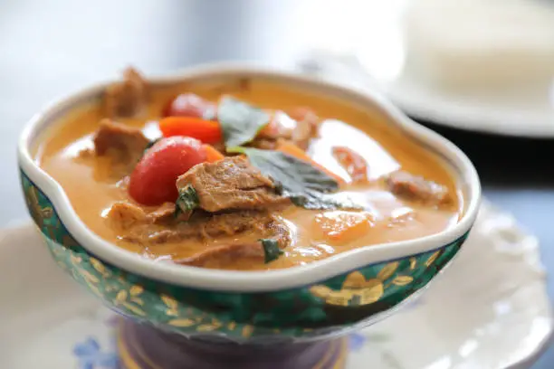 Photo of Roasted Duck in Red Curry with rice , Traditional Thai food