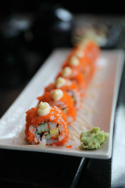 istock california roll sushi , rice roll with egg avocado egg and fish japanese food 1190979672