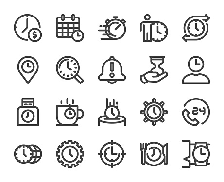 Time Management Bold Line Icons Vector EPS File.