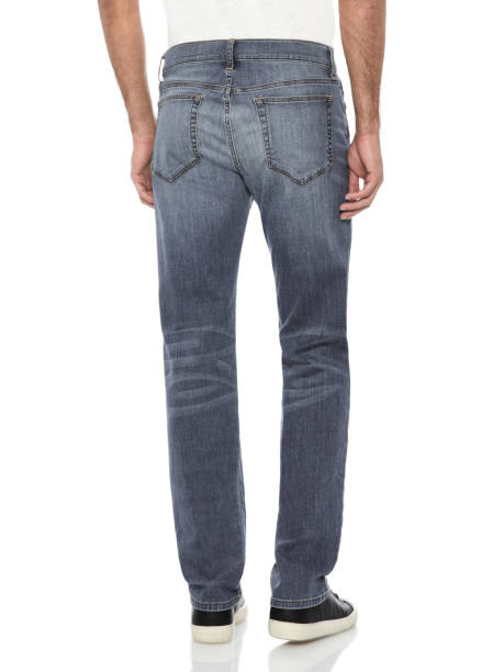istock Men's Regular Stretchable Dark Blue Slim Fit Jeans with white background 1190988566