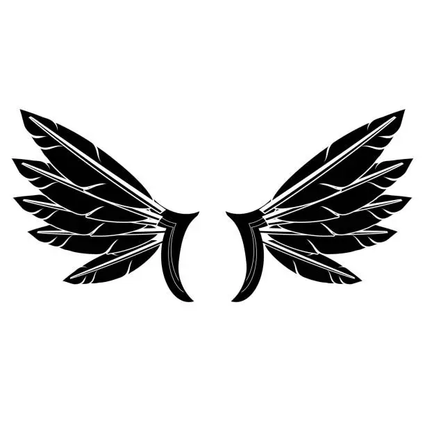 Vector illustration of Angel or Phoenix Wings on White Background. Winged Logo Design. Part of Eagle Bird. Design Elements for Emblem, Sign, Brand Mark.