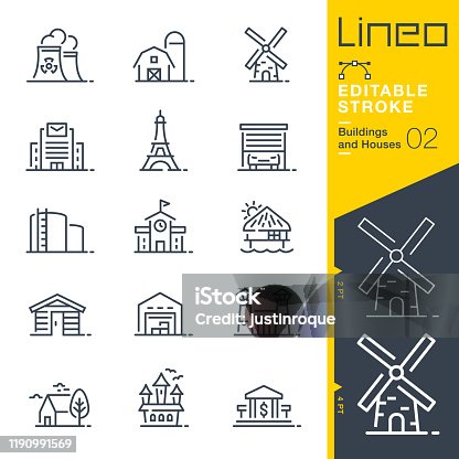 istock Lineo Editable Stroke - Buildings and Houses outline icons 1190991569
