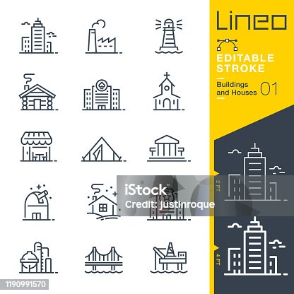 istock Lineo Editable Stroke - Buildings and Houses outline icons 1190991570