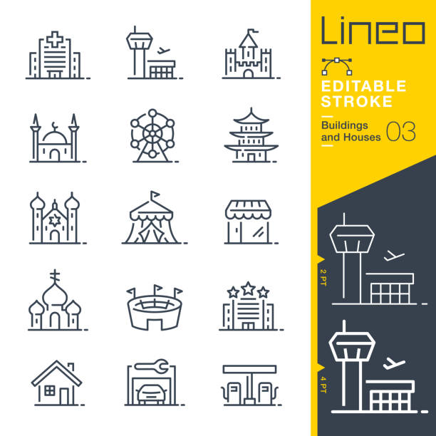 lineo editable stroke - ikony konspektu budynków i domów - arena stock illustrations