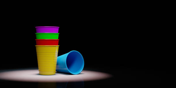 Pile of Plastic Cups Spotlighted on Black Background Pile of Colorful Plastic Cups Spotlighted on Black Background with Copy Space 3D Illustration bicchiere stock pictures, royalty-free photos & images