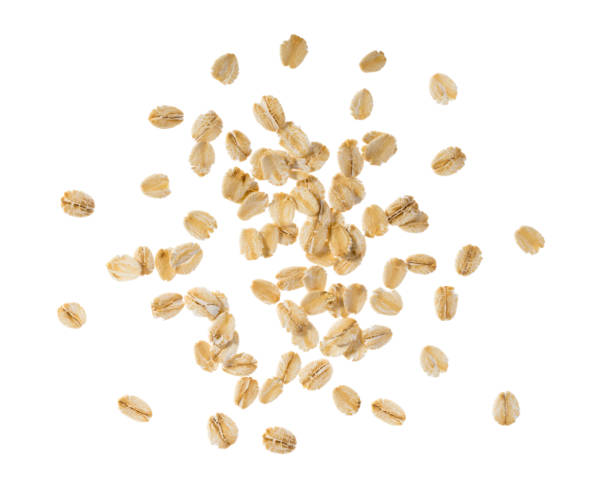 oat flakes isolated without shadow top view - oatmeal rolled oats oat raw imagens e fotografias de stock
