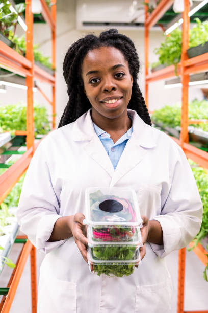 istock Successful African female agronomist holding stack of plastic containers 1191015416