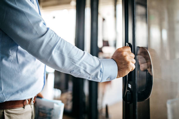 Businessman entering office cabin