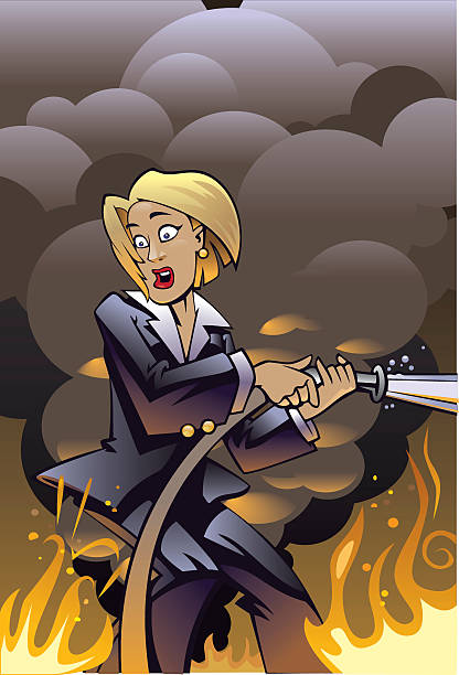 Busy Business Woman in Fire vector art illustration