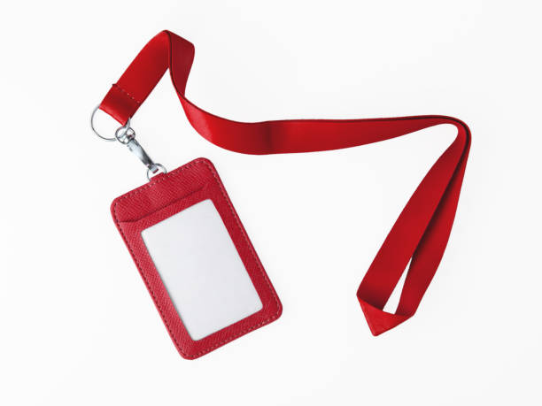 istock Red lanyard and leather badge isolated on white 1191027019