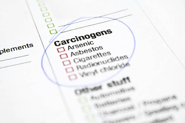 Carcinogen substances with a list circled on a paper form stock photo