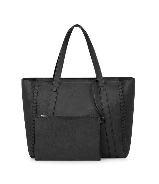 istock Elegant black bag for official use with white background, Elegant plain black wallet for women’s with white background. Classic black back pack for women’s with hanging strap with white background 1191043038