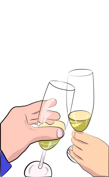 Vector illustration of Cheers with two glasses without background stock - Illustration