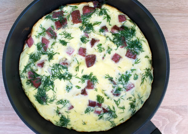 istock Delicious quick breakfast of eggs, sausage and greens. 1191045937