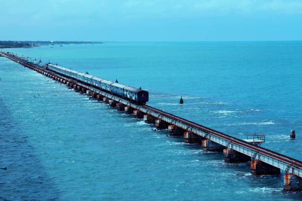 Rameshwaram Bridge in South India India's most dangerous bridge is Rameshwaram Bridge in South India india train stock pictures, royalty-free photos & images