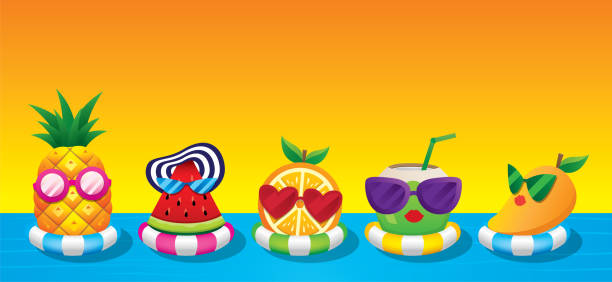 かわいい夏のフルーツベクター。 - relaxation vacations heat sunglasses点のイラスト素材／クリップアート素材／マンガ素材／アイコン素材
