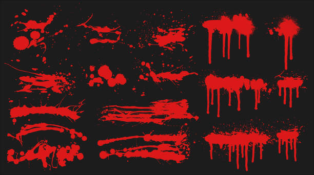 ilustraciones, imágenes clip art, dibujos animados e iconos de stock de conjunto de cepillos grunge rojos - sangre